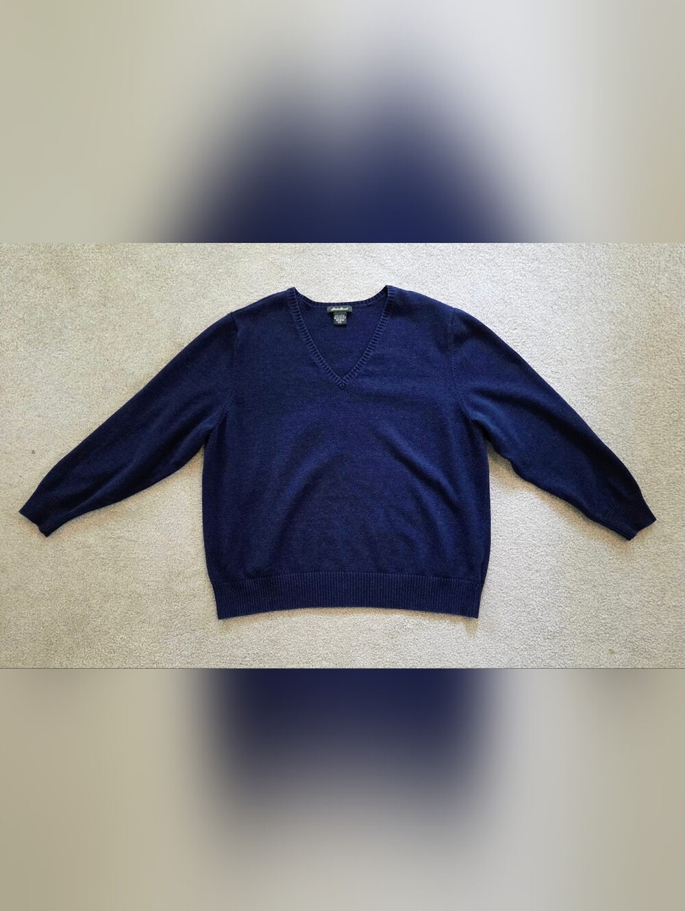 Eddie Bauer Women’s XXL Navy 100% Cotton V-Neck Sweater